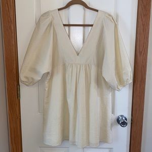 Yellow Striped Puff Dress